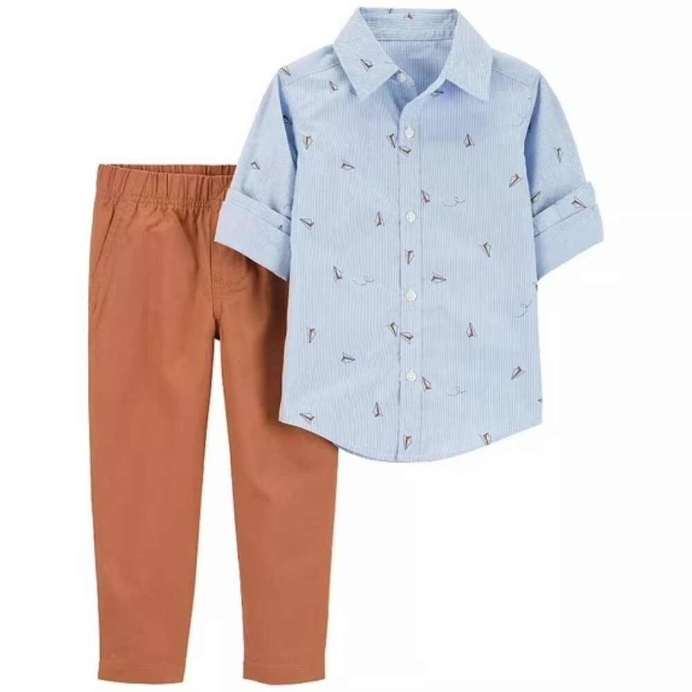 Carter's Toddler 2 piece Paper Airplane Khaki Set 3M